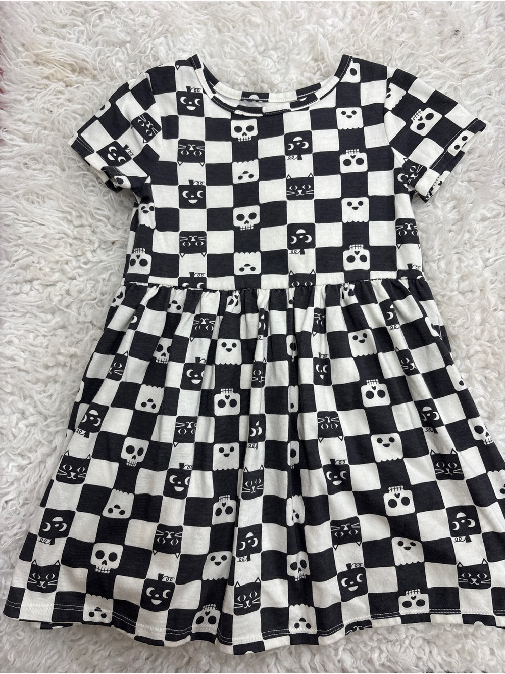 Cat & Jack Black and White Checkerboard Skull Dress
